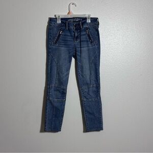 American Eagle Women Denim Jegging Ankle Super Stretch Stacked Moto size 4